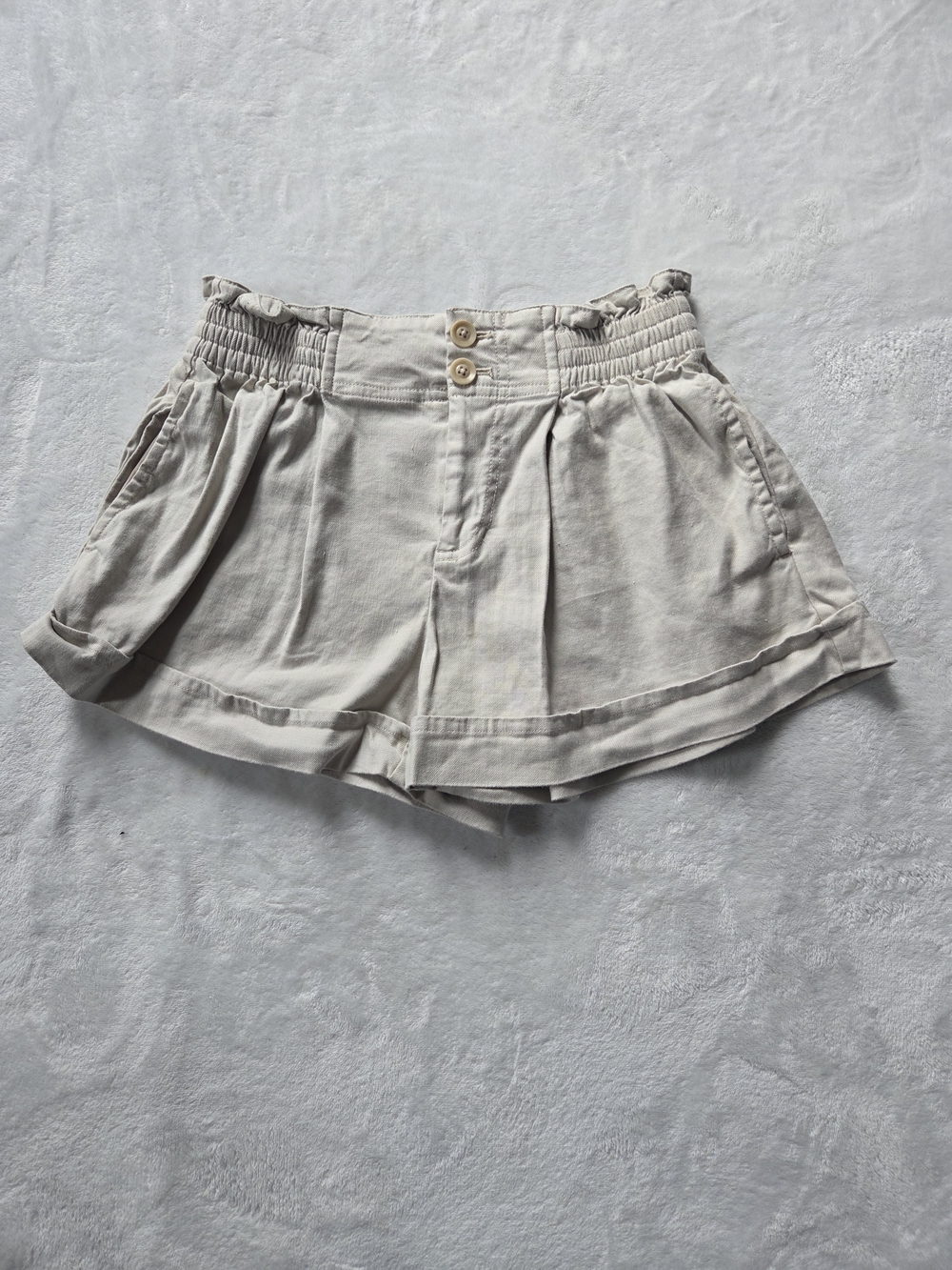 Anthropologie Linen Blend Paperbag Waist Shorts Clean Girl Safari Style Tan
